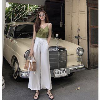 Plain Single-breasted Wide-leg Pants