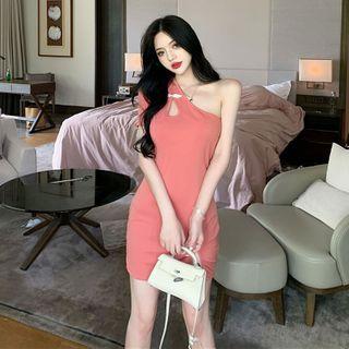 Short-sleeve One-shoulder Mini Bodycon Dress
