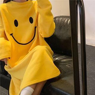 Smiley Face Print Midi Sleep Dress / Slippers