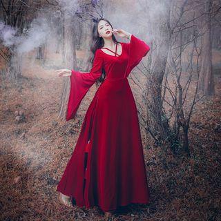 Ruffled Velvet Maxi Dress