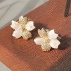 Rhinestone Flower Stud Earring C-847 - 1 Pair - Gold & White - One Size