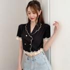 Short-sleeve Double-breasted Cropped Shirt Black - One Size
