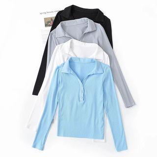Long-sleeve Cropped Polo T-shirt