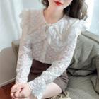 Bell-sleeve Collared Lace Top
