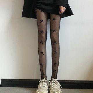 Ribbon Fishnet Tights Black - One Size