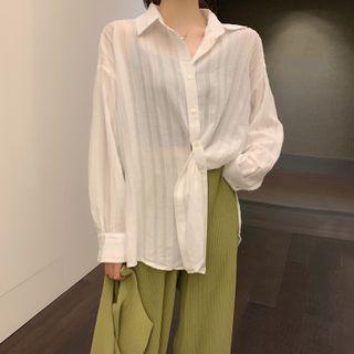 Long-sleeve Blouse / Band-waist Wide-leg Pants