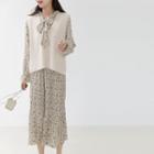 Long-sleeve Floral Print Dress / Sweater Vest