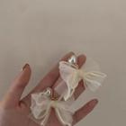 Butterfly Chiffon Dangle Earring 1 Pair - Silver Needle - Love Heart - White - One Size