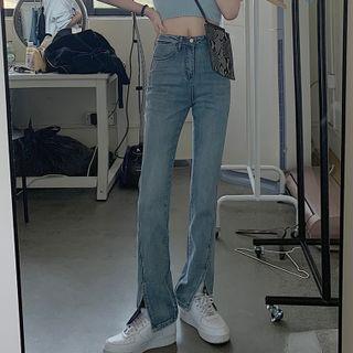 Low Rise Slit Straight Leg Jeans