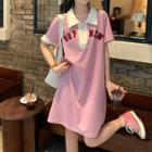 Short-sleeve Collar Letter Embroidered T-shirt Dress