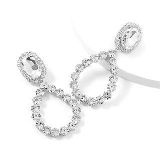 Rhinestone Hollow Water Drop Earring Silver - One Size