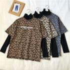 Mock Two-piece Long-sleeve Leopard Print Top