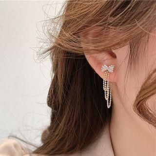 Rhinestone Bow Drop Earring 1 Pair - Silver Pin - Silver - One Size