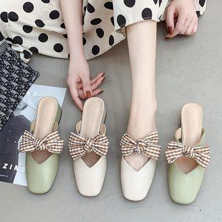 Bow Faux Leather Block-heel Mules