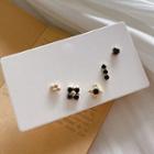 Set Of 5: Alloy / Rhinestone Earring (assorted Designs) Set Of 5 - S925 Silver Needle Earring - Black Rhinestone - Gold - One Size