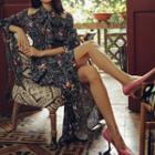 Lantern-sleeve Maxi Floral A-line Dress