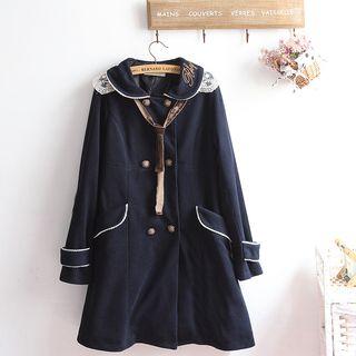 Lace Trim Double-breasted Coat