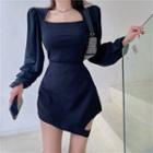 Square Neck Long-sleeve Top / A-line Skort