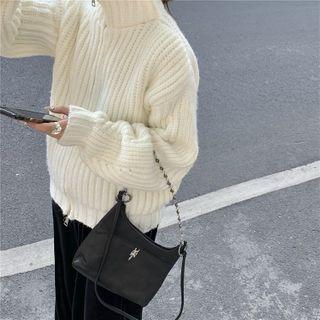 Stand-collar Zip-up Cardigan White - One Size