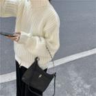 Stand-collar Zip-up Cardigan White - One Size