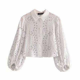 Puff-sleeve Eyelet Lace Shirt