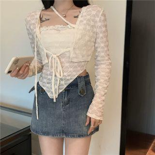 Lace Light Jacket / Camisole Top / Denim Skirt / Set