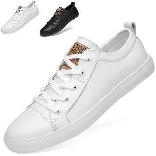 Faux Leather Plain Lace-up Sneakers
