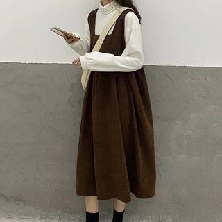 Buttoned Pinafore Dress / Mock Neck Top