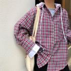 Plaid Hooded Shirt As Shown In Figure - One Size