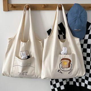 Lettering Tote Bag / Bread Embroidered Tote Bag