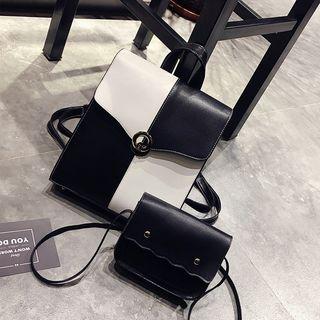 Set: Color Block Faux-leather Backpack + Shoulder Bag