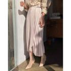 Belted Pleated Long Wrap Skirt