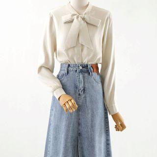 Denim A-line Skirt / Plain Shirt