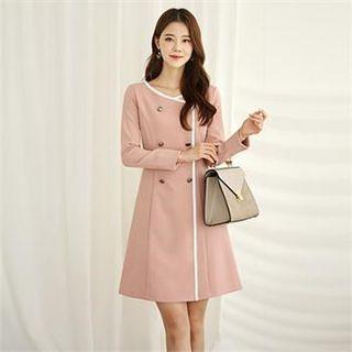 Contrast-trim Button-trim Coatdress