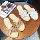 Tweed Cross Strap Slide Sandals