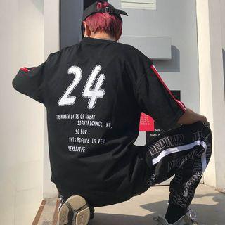 Elbow-sleeve Contrast-trim Oversized T-shirt