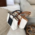 Faux-leather Trim Canvas Shopper Bag
