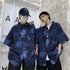Printed Short-sleeve Shirt Denim Blue - One Size