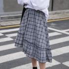 Asymmetric Plaid A-line Skirt Blue - One Size