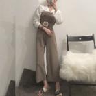 Tie-waist Long-sleeve Shirt / Strapless Jumpsuit