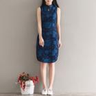 Mandarin Collar Printed Sleeveless Dress