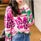 Flower Jacquard Sweater As Shown In Figure - One Size