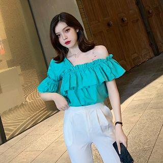 Off-shoulder Ruffle Short-sleeve Blouse