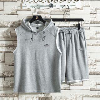Set: Hood Sleeveless Lettering Top + Shorts