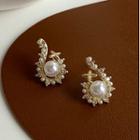 Rhinestone Faux Pearl Drop Earring 1 Pair - Silver - Gold - One Size