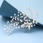 Wedding Branches Faux Pearl Rhinestone Hair Comb Silver - One Size