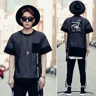 Appliqu  Short-sleeve Mesh Top