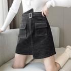 Asymmetrical Corduroy Mini A-line Skirt