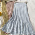 Checker High-waist Midi Skirt