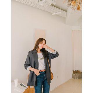 Letter-printed 3/4-sleeve T-shirt